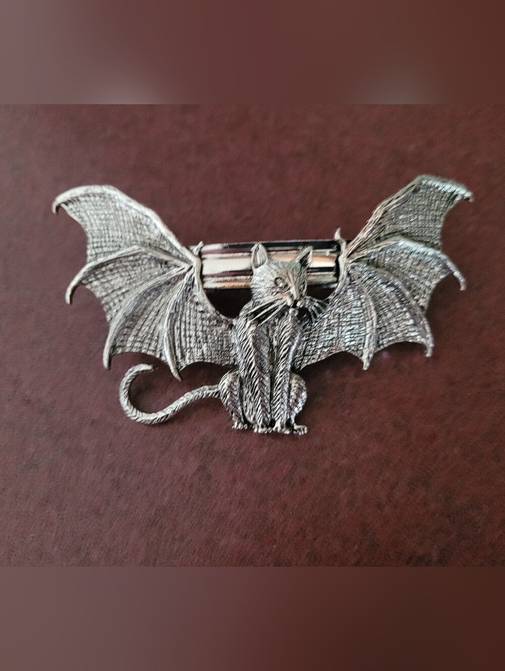 Cat Barette Hair Clip Sassy Winged Cat Demon Silver Unique Whimsigoth